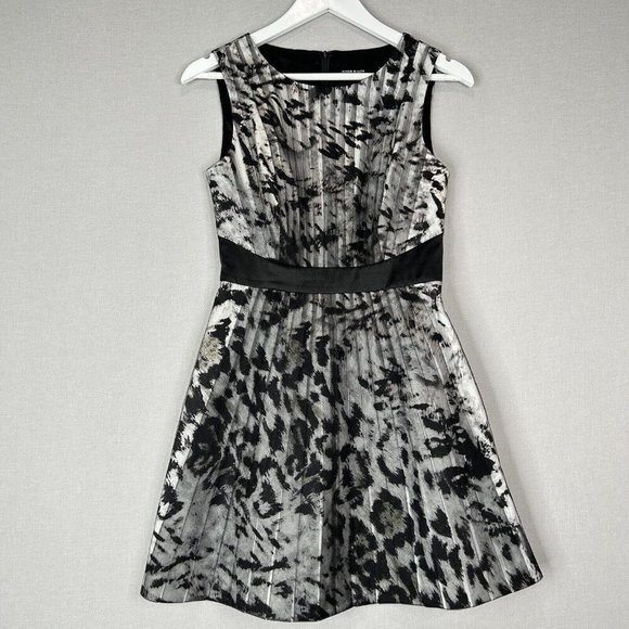 Karen Millen Dresses & Skirts - Karen Millen Womens Dress 6 Black Pleated Mesh Animal Print Fit Flare Cocktail